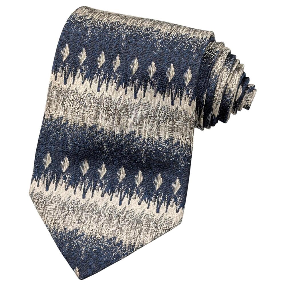 Countess Mara Tie Mens Blue Silver Silk Impression Ikat USA Necktie 57"x3.75"‎